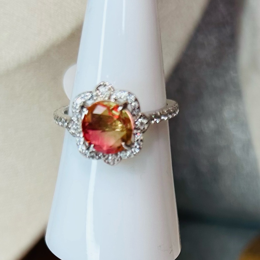 Bomb Party Lab Created Watermelon Tourmaline Ring Sterling Silver Size 7